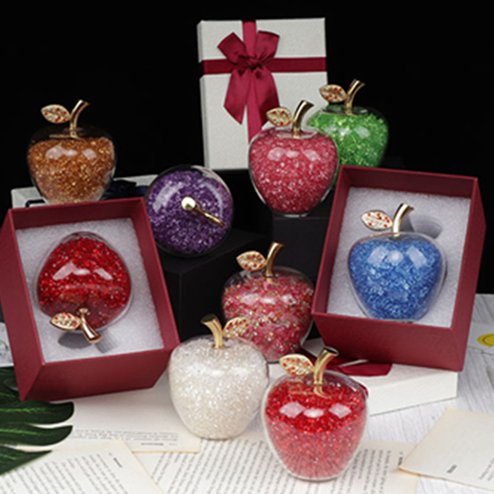 Paper Weight Crystal - ダイヤモンドクリスタルのアップルペーパーウェイト,天然石のガラス工芸品,お土産,テーブルデコレーション,フルーツフィギュア,ギフト