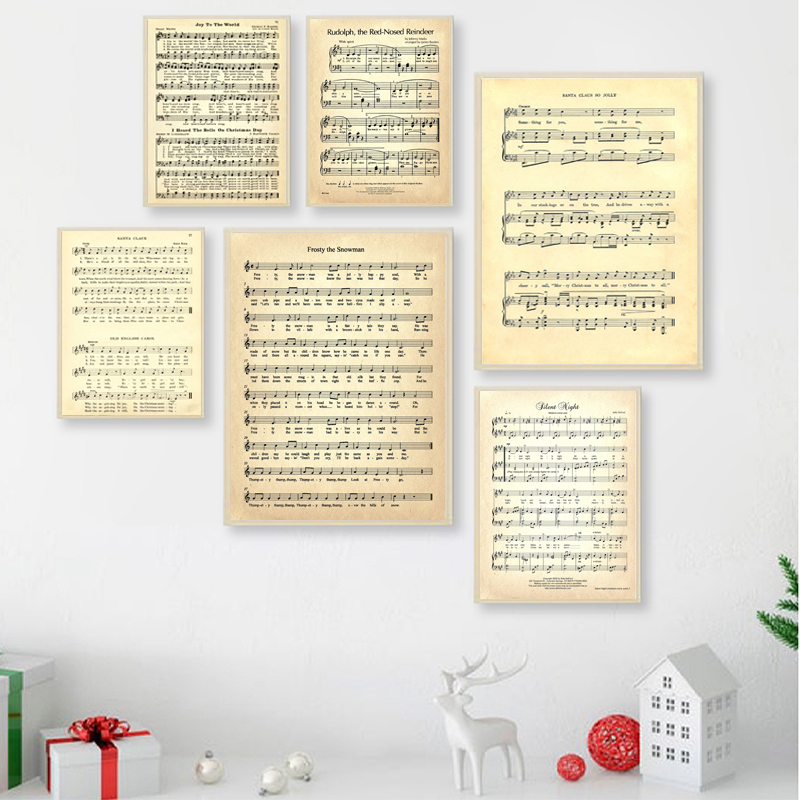 Ink Blotter Paper - クリスマスキャロル楽譜ポスターとプリント壁装飾、クリスマスソングヴィンテージピアノ音楽壁アートキャンバス絵画装飾