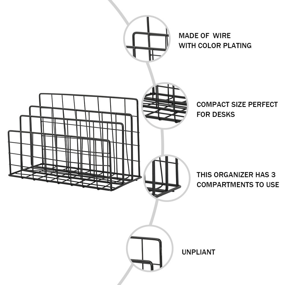 金属製デスクトップメールオーガナイザー、3つの仕切り付きワイ - Magazine Holder Rack のレビューと価格